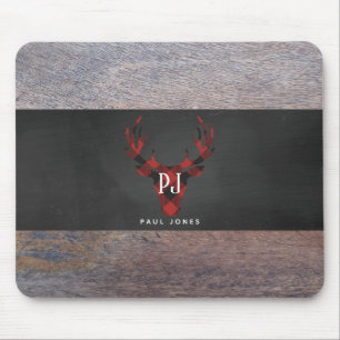 Tapis De Souris Tête rouge de cerfs communs de monogramme de plai