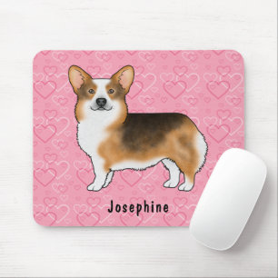 Tapis De Souris Tête rousse Tri Pembroke Welsh Corgi Cœurs & Nom