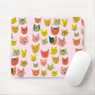 Tapis De Souris Têtes de chat colorées mignonnes rose Motif