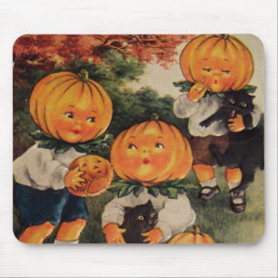 Tapis De Souris Têtes de citrouilles (Carte Halloween Vintage)