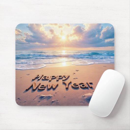 Tapis De Souris Texte Bonne Année Plage (Avec souris)