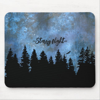 Tapis De Souris Texte personnalisé Forêt de pins Nuit