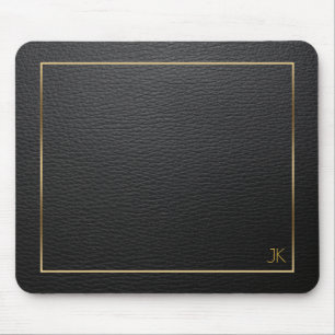 Tapis De Souris Texture En Cuir Noir Avec Cadre Or