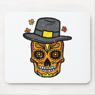 Tapis De Souris Thanksgiving Crâne sucre Pilgrie Automne Mexicains