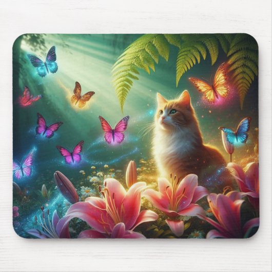 Tapis De Souris The Curious Cat & Her Butterflies (Devant)