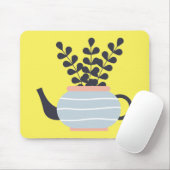Tapis De Souris Théière moderne simple avec plante pastel (Avec souris)