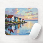 Tapis De Souris Thème côtier | Maisons de plage sur la baie (Avec souris)
