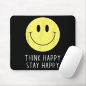 Tapis De Souris Think Happy Stay Happy Motivation Quote Yellow Smi (Avec souris)