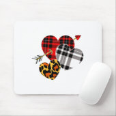 Tapis De Souris Three Hearts Leopard Buffalo Plaid Valentines Day  (Avec souris)