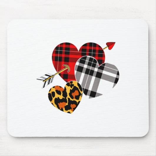 Tapis De Souris Three Hearts Leopard Buffalo Plaid Valentines Day  (Devant)