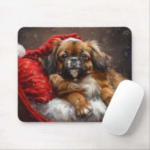 Tapis De Souris Tibétain Épagneul Chien Noël Festif