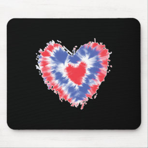 Tapis De Souris Tie Dye Heart Usa Drapeau Couleurs Bleu Rouge Et B