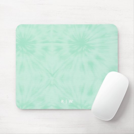 Tapis De Souris Tie Dye | Monogramme vert de menthe pastel (Avec souris)