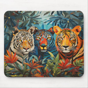 Tapis De Souris Tiger Animal Portrait Peinture colorée