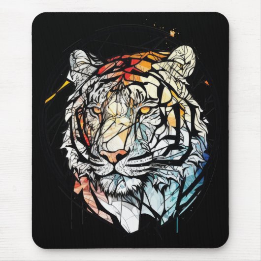Tapis De Souris Tiger Animal Portrait Vitrail Faune Gratuite (Devant)