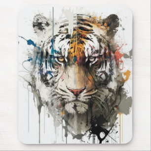 Tapis De Souris Tiger Portrait Animal Peinture Faune En Plein Air