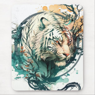 Tapis De Souris Tiger Portrait Animal Peinture Faune En Plein Air