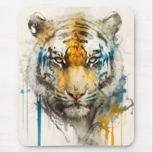 Tapis De Souris Tiger Portrait Animal Peinture Faune En Plein Air