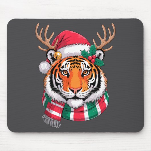 Tapis De Souris Tiger Reindeer Christmas Santa Hat Tiger Xmas  (Devant)