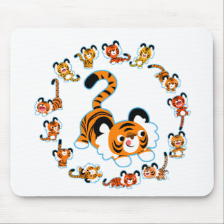 Tapis De Souris Tigers en caricature mignons Mandala (bleu) Mousep
