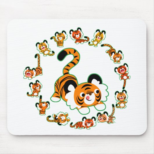 Tapis De Souris Tigers en caricature mignons Mandala (vert) Mousep (Devant)