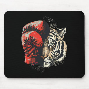 Tapis De Souris Tigre boxeur avec gants de boxe Kickboxing Drôle B