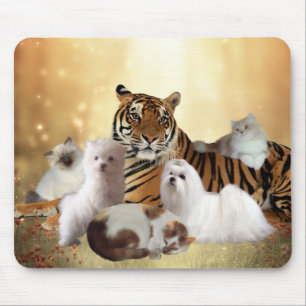 Tapis de souris Tigre Chiens Chats amis