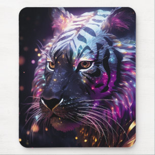 Tapis De Souris Tigre Néon Céleste – Grand Chat Futuriste Lumineux