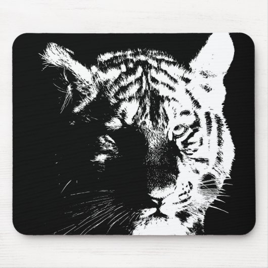 Tapis De Souris Tigre noir et blanc Pop Art (Devant)