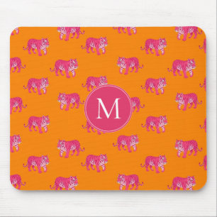 Tapis De Souris Tigre rose chaud sur Motif orange gras