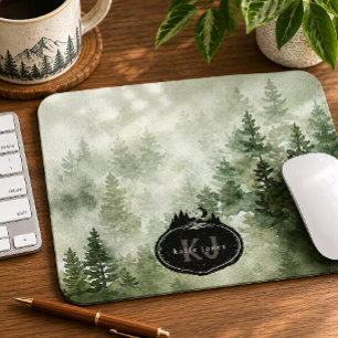 Tapis De Souris Timbre de la nature à monogramme Nom personnalis