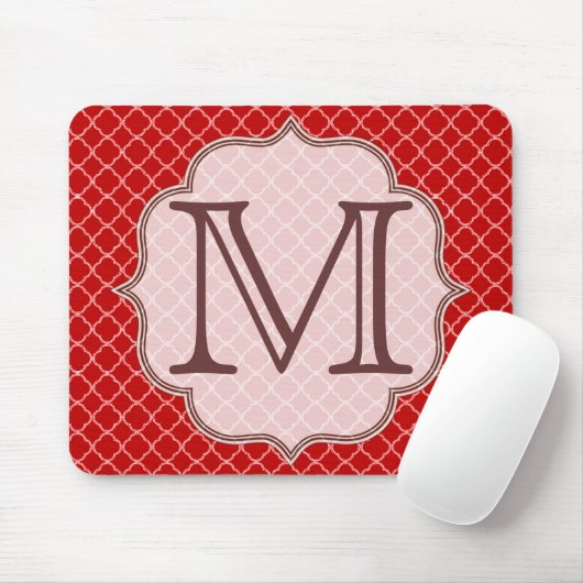 Tapis De Souris Timbre rouge Quart Latti Monogramme Souris (Avec souris)