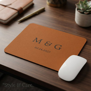 Tapis De Souris Tissu de cuir cuivré de luxe avec monogramme et da