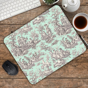Tapis De Souris Toile de Jouy vintage gris menthe de style campagn