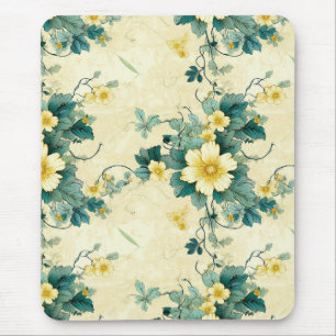 Tapis De Souris Tonalité Douce Beige et Bleu Vert Fleur de Marguer