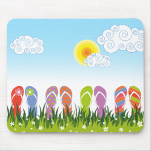 Tapis De Souris Tongs de jardin d'été colorées amusantes au soleil