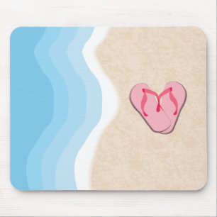 Tapis De Souris Tongs roses sur la plage de Mousepad