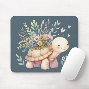 Tapis De Souris Tortue de jardin de campagne à l'aquarelle