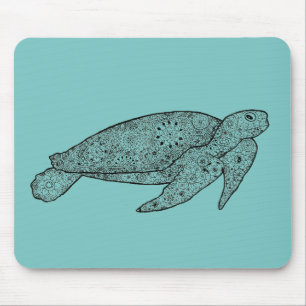 Tapis De Souris Tortue de mer florale Artsy illustrée par main