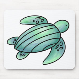 Tapis De Souris tortue de mer peinte à l'aquarelle dessin animé bl
