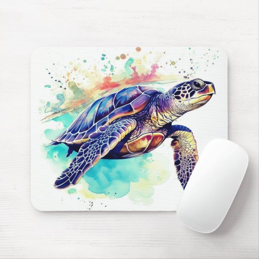 Tapis De Souris Tortue de mer Peinture d'aquarelle de natation (Avec souris)