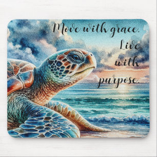 Tapis De Souris Tortue de mer verte à l'aquarelle - Plage de sable