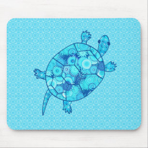Tapis De Souris Tortue tourbée fractale - cobalt et bleu turquoise