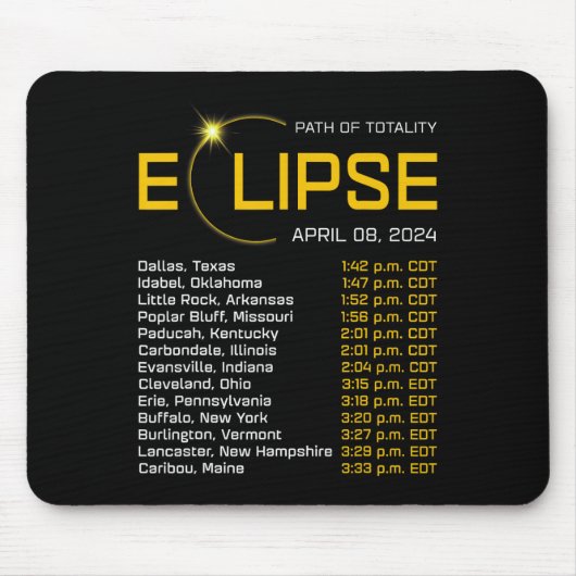 Tapis De Souris Totalité Chemin 2024 Eclipse Carte Total Eclipse A (Devant)