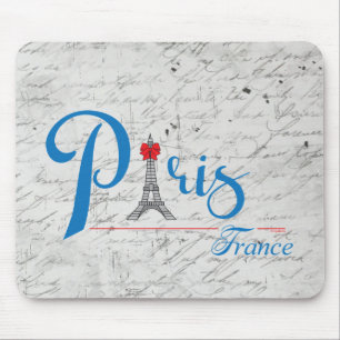 Tapis De Souris Tour Eiffel - Bow en texte bleu