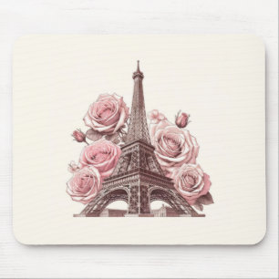 Tapis De Souris Tour Eiffel de Paris & Roses roses