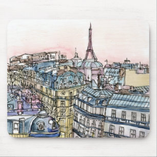 Tapis De Souris Tour Eiffel et Paris d'aquarelle des destinations