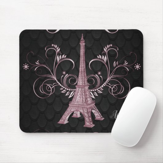 Tapis De Souris Tour Eiffel Flore Rose Flexibles Souris Pad (Avec souris)
