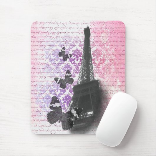 Tapis De Souris Tour Eiffel & papillons (Avec souris)