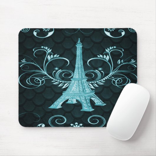 Tapis De Souris Tour Eiffel Turquoise Floral (Avec souris)